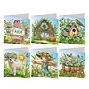 (US Only)6PCS DIY Easter Pattern Rhinestone Diamond Art Mosaic Postcards for Friends