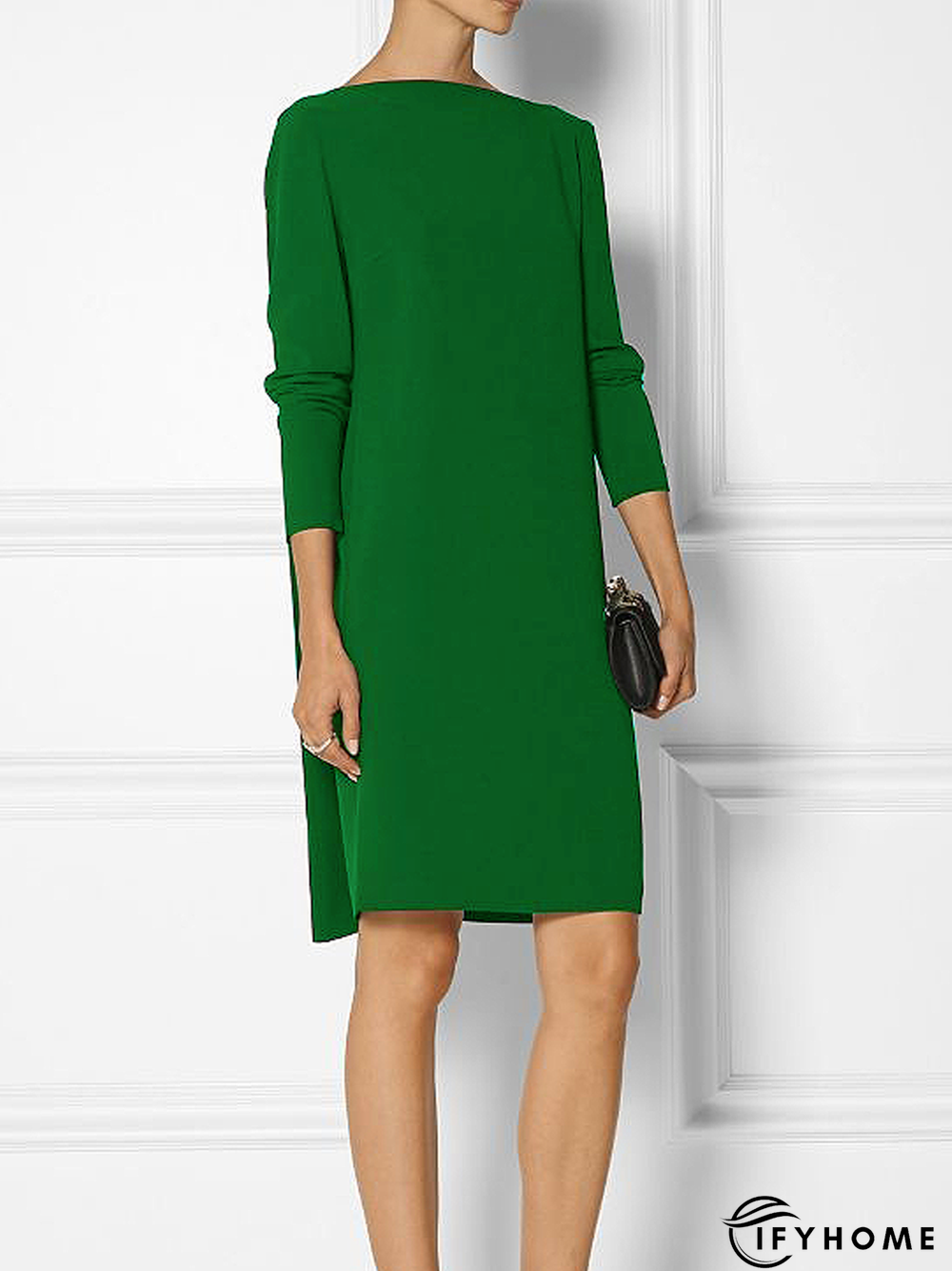 High Elasticity Loose Long sleeve H-Line Elegant Boat Neck Dress | IFYHOME