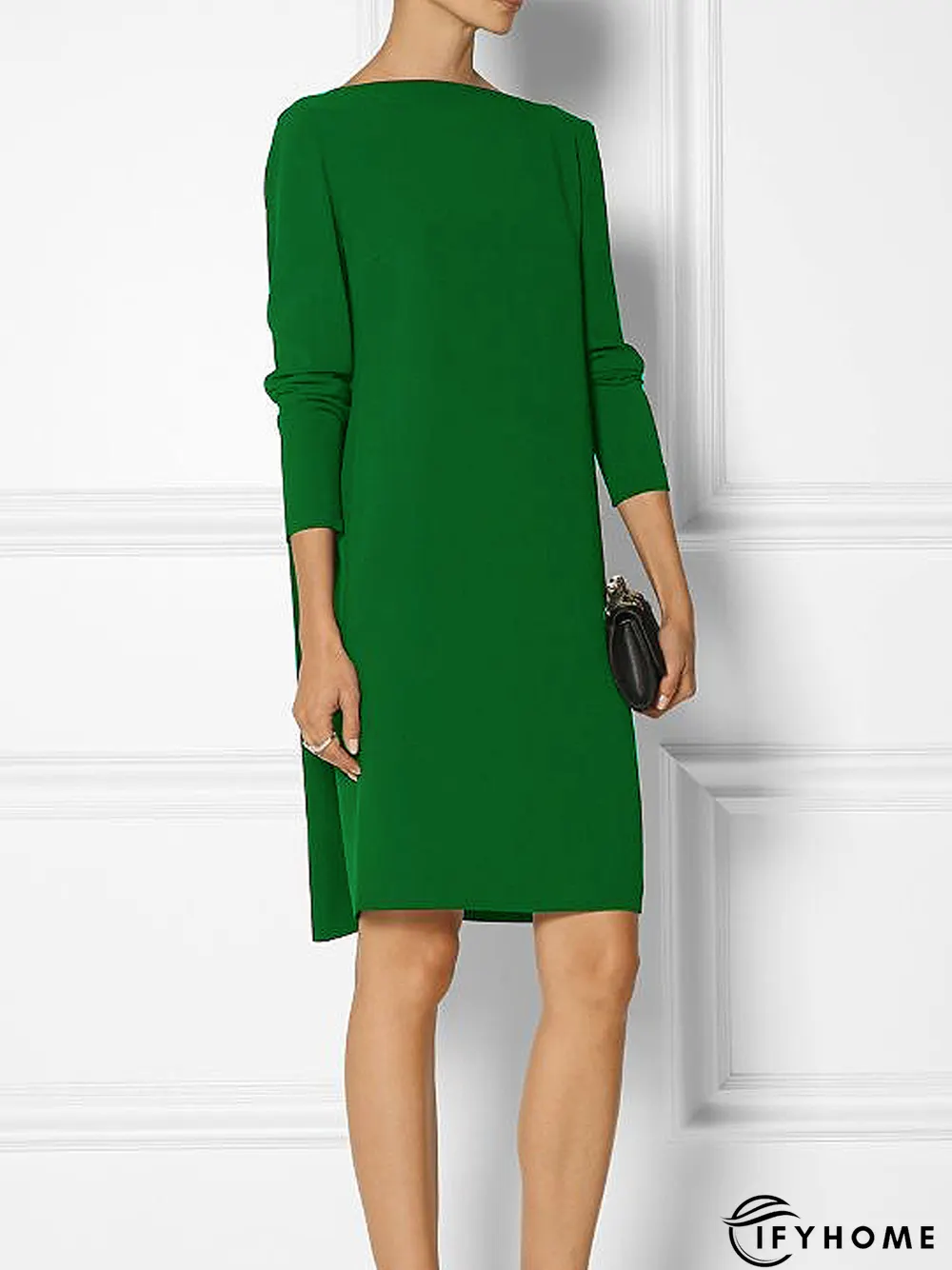 High Elasticity Loose Long sleeve H-Line Elegant Boat Neck Dress | IFYHOME