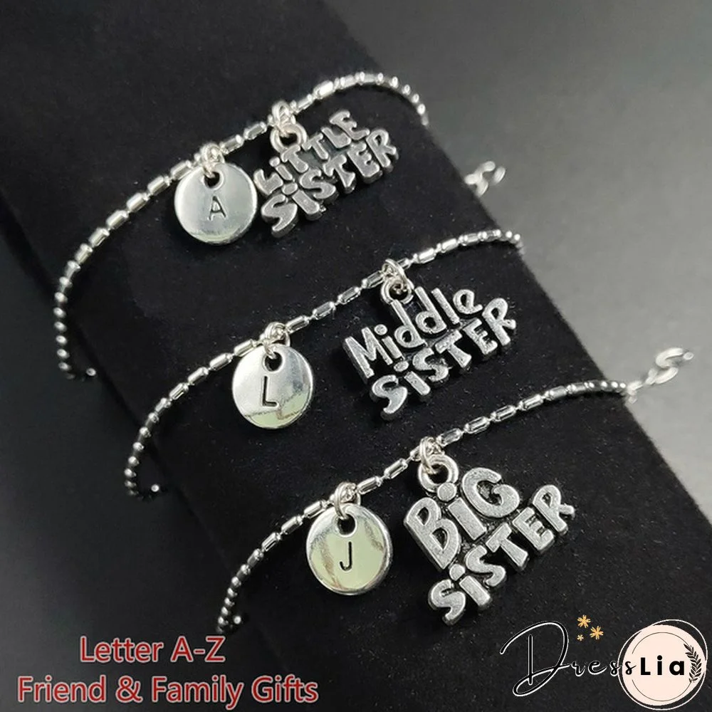 New Women Fashion 100% Family Custom Bracelet 26 Letters Big Sister Middle Sister Little Sister Shape Pendent Bracelet Best Friend Gifts Friendship Jewelry Accessories