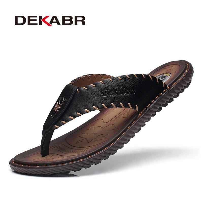 DEKABR Brand Leather Summer Men Slippers Beach Sandals Comfort Men Casual Shoes Fashion Men Flip Flops Hot Sell Footwear