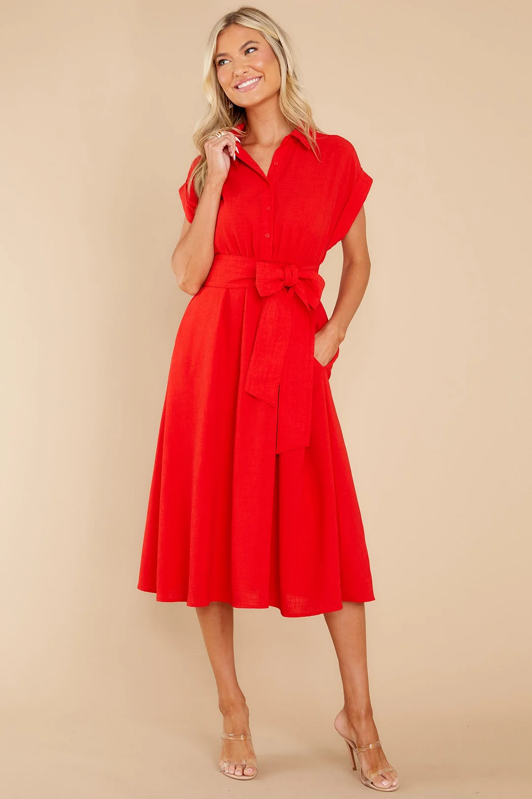 When You Arrive Red Midi Dress