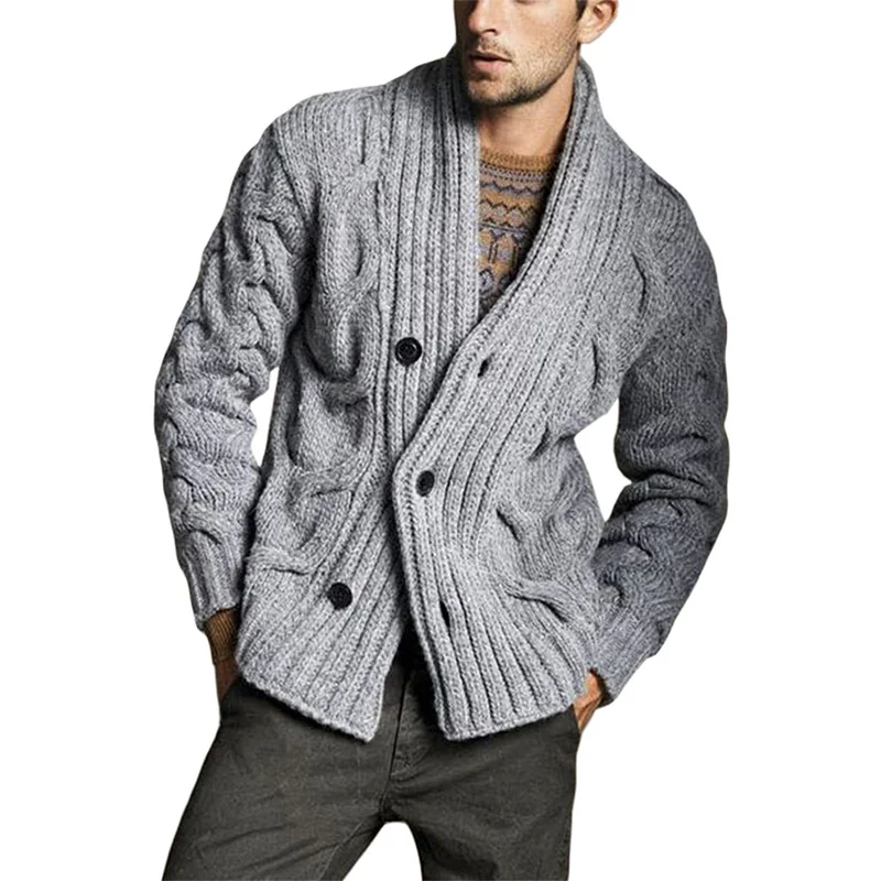 Men's Solid Color Knit Jacquard Sweater Jacket