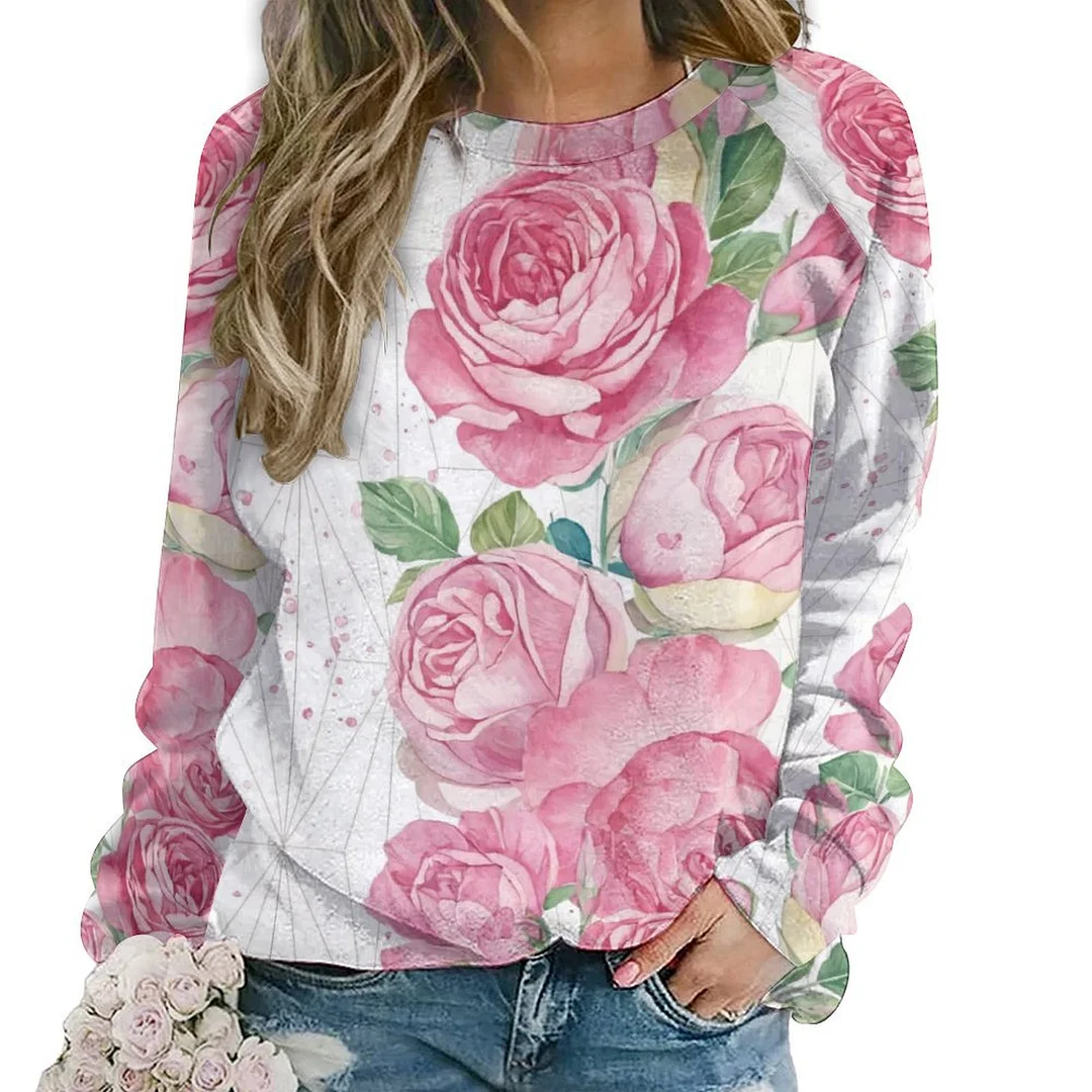 Printed Long Sleeve Casual Sweatshirt for  Women and Men Unisex Pattern Floral, Red, Green
