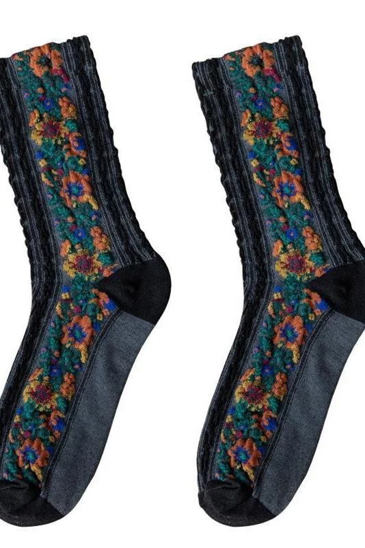 Retro Floral Jacquard Socks