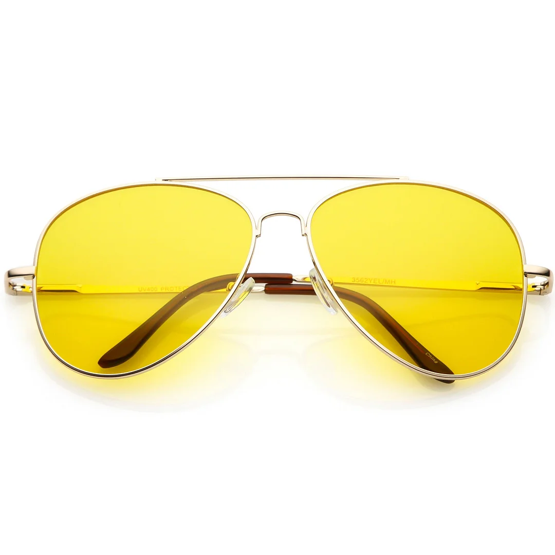 Large Classic Night Driving Aviator Sunglasse With Yellow Tinted Lens 61mm