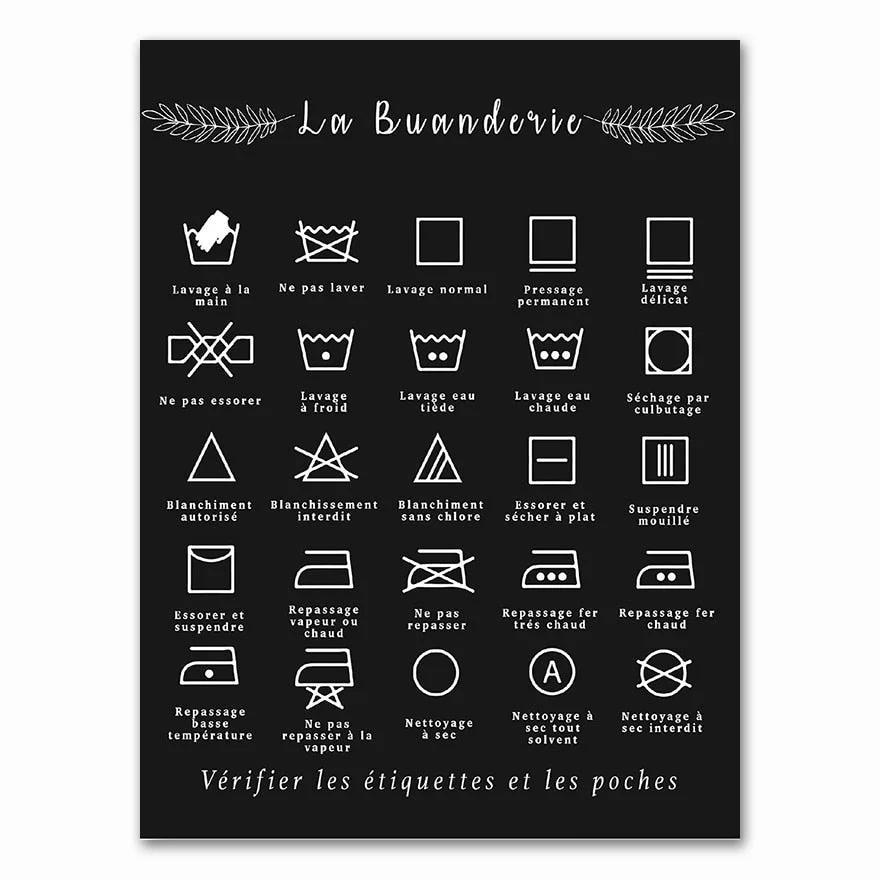 French Laundry Symbol Sign Prints Black and White  Affiche Buanderie Wall Art Picture Canvas Painting Laundry Room Decor