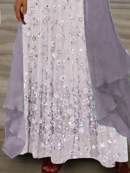 Women's Long Sleeve V-neck Floral Printed Two Pieces Maxi Dress