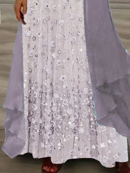 Women's Long Sleeve V-neck Floral Printed Two Pieces Maxi Dress