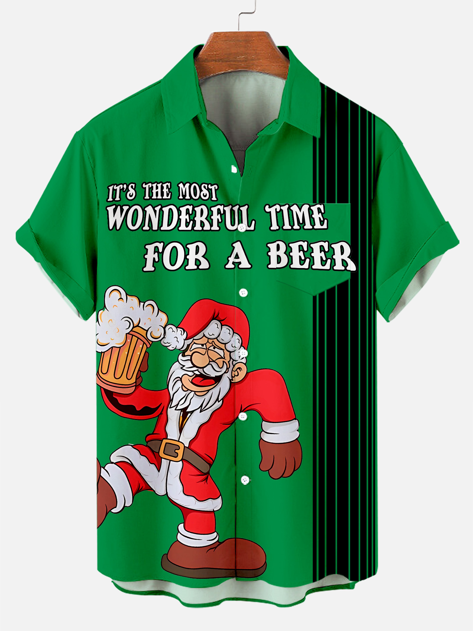 Men's Classic Christmas Character and Beer Print Shirt PLUSCLOTHESMAN