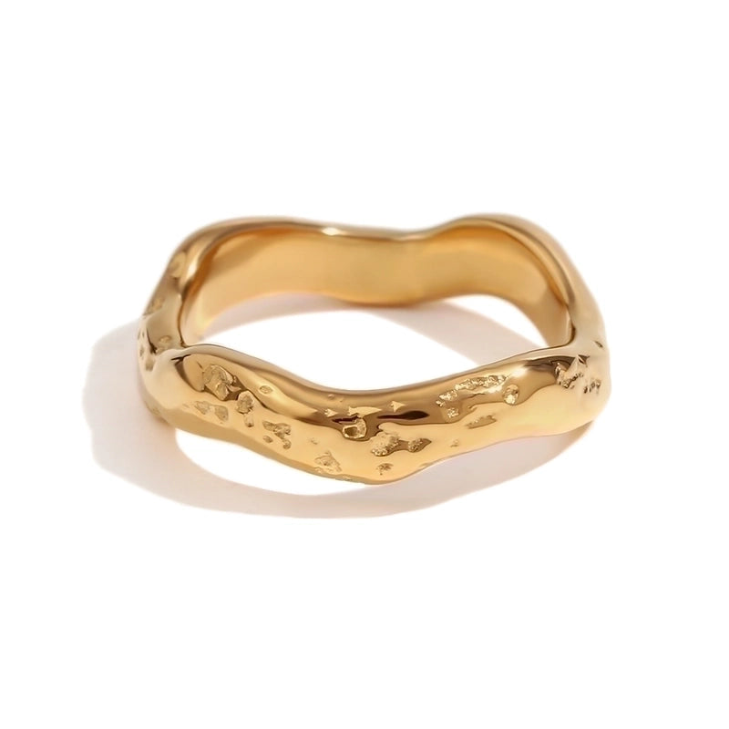 Basic Minimalist Classic Style Waves 304 Stainless Steel 18K Gold Plated Plating Rings
