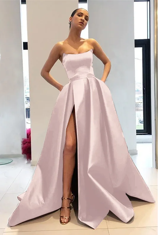 Burgundy Strapless Mermaid Evening Dress with Split Detail main image 1