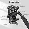 NEEWER GM27 Hydraulic Damping Pan Head Aluminum Alloy Rocker Handle Base Tripod Panoramic Photography Camera Micro Single Mobile Phone Slide Rail Bracket Monopod Arca Aka Quick Release Plate