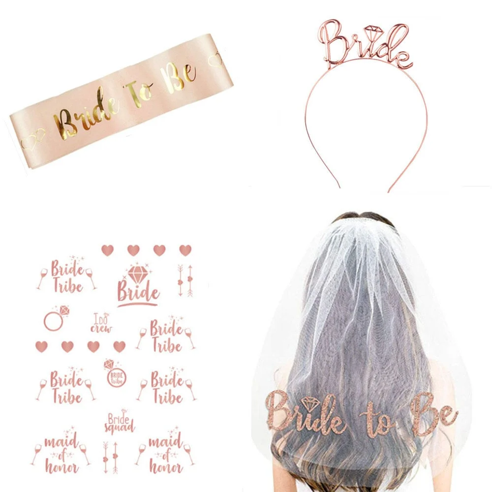 Hen Night Party Decorations 1 Set Bachelorette Party Supplies Rose Gold Team Bride Bride To Be Wedding Veil for Bridal Shower,Q