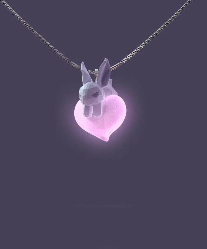 Original Pink Sterling Silver Zircon Little Rabbit Glow Pendant Necklace