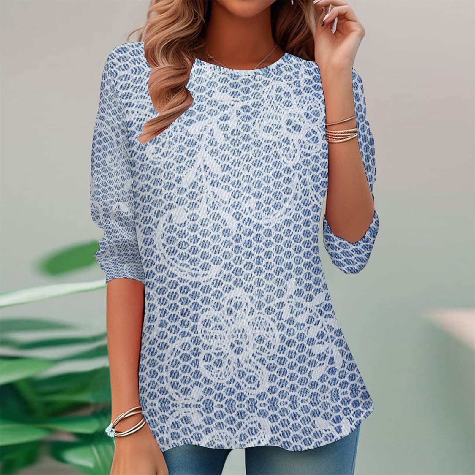 Women Long Sleeve V-neck Graphic Floral Printed Top