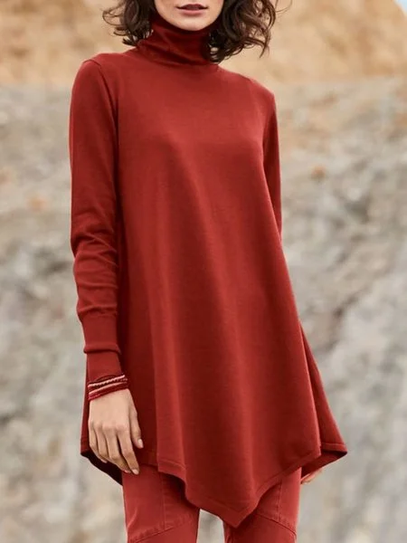 Rust Long Sleeve Casual Turtleneck Plus Size Sweatshirts