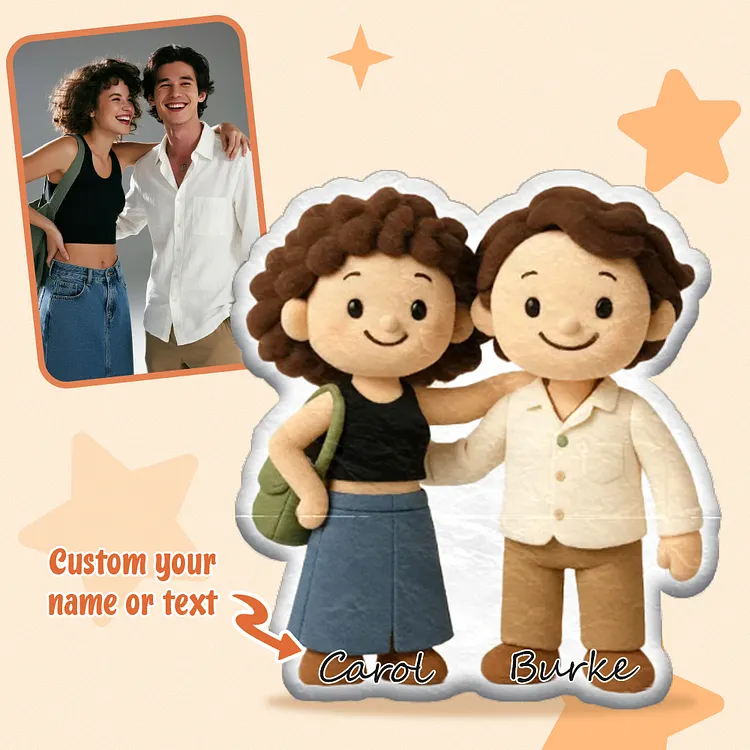 Custom Cartoon Doll Pillow &ndash; Personalized Doll That Looks Like You | Mini Me Pillow with Face & Name For Couple For Family For Kids