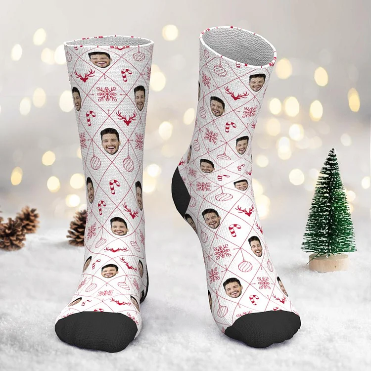 Custom Photo Socks Lattice Element Christmas Face Socks