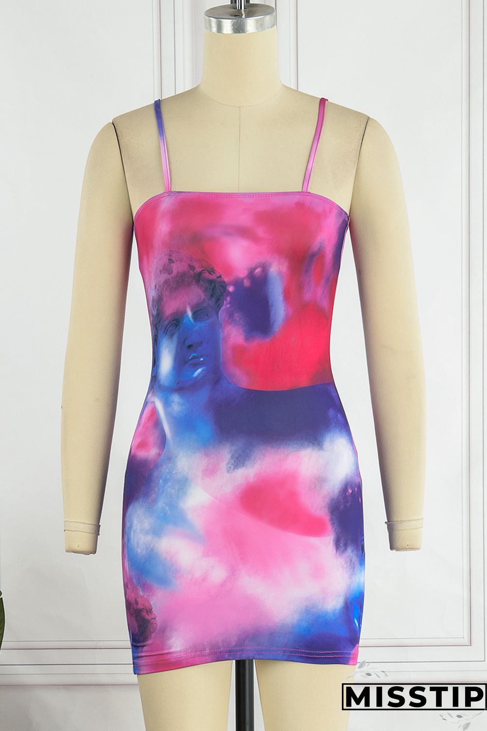 Blue Sexy Casual Print Backless Spaghetti Strap Sleeveless Dress Dresses