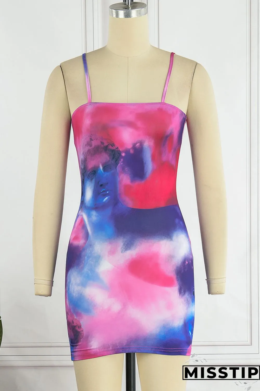 Blue Sexy Casual Print Backless Spaghetti Strap Sleeveless Dress Dresses