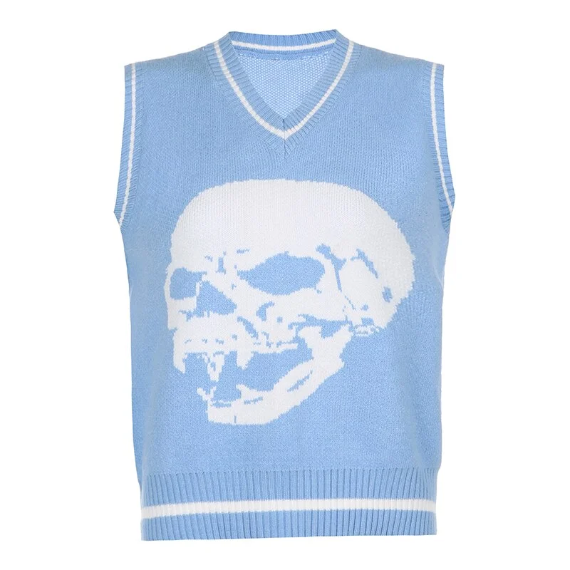 Graduation Gifts  Fashion Sweaters Skulls Pullovers V Neck Knitwear Loose Casual Knitted Pull Oversize Women Streetwear Tops 2022 Autumn