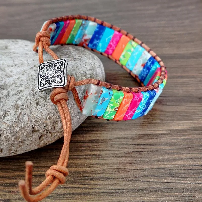 Handmade women woven colorful stone bracelet