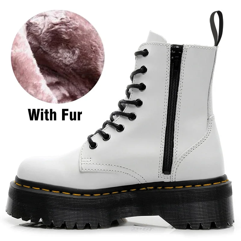 Cowhide Genuine Leather Platform Boots Women Brand Ankle Boots Chunky Heels Shoes Winter Woman Booties Femme Size 43 Botas Mujer