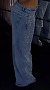 Women's Single-sided Rhinestone Wide-leg Casual Jeans