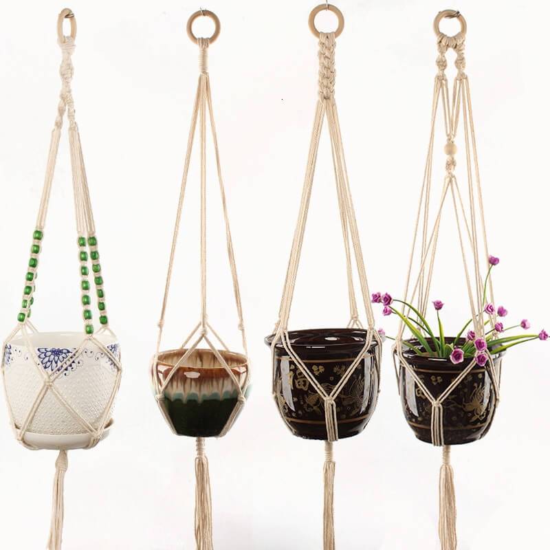 Macrame Plant Hanger-Outdoor Indoor Hanging Planter Holder/Hanging Basket Flower Hangers Cotton Rope with Bead for Home Decor
