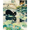 Black Cat On Lotus Leaf - 11CT Stamped Cross Stitch 40*50cm/15.75*19.69in