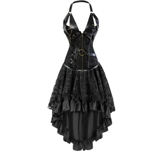 Gothic Steampunk Corset Dress Plus Size Women Corsets and Bustiers With High and Low Skirt Christmas Costume Corselete