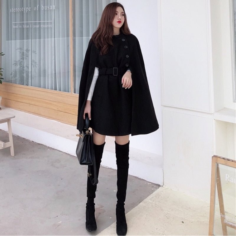 Suofun Wool Cloak Length 2021 Fashion Women Single Breasted Elegant High Quality Creamy White Autumn Korean Style Woolen Coats