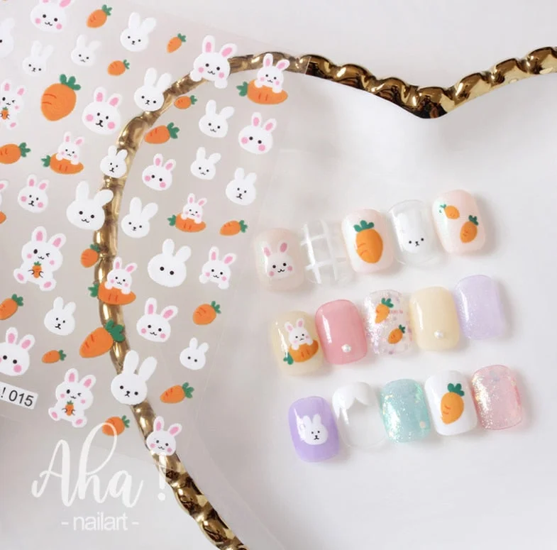 Nail Glue Stickers Ins Stars Moon Cartoon Rabbit Panda Flower Nail Decoration Decals Nail Sticker Animal Nail Art Decorations-Nail Inspo