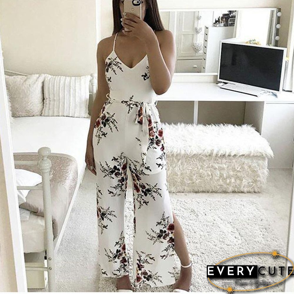Deep V Neck Casual Jumpsuits Rompers Floral Jumpsuits for Women Sleeveless pantalon femme