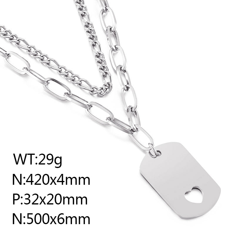 Basic Heart Shape Titanium Steel 18K Gold Plated Unisex Double Layer Necklaces