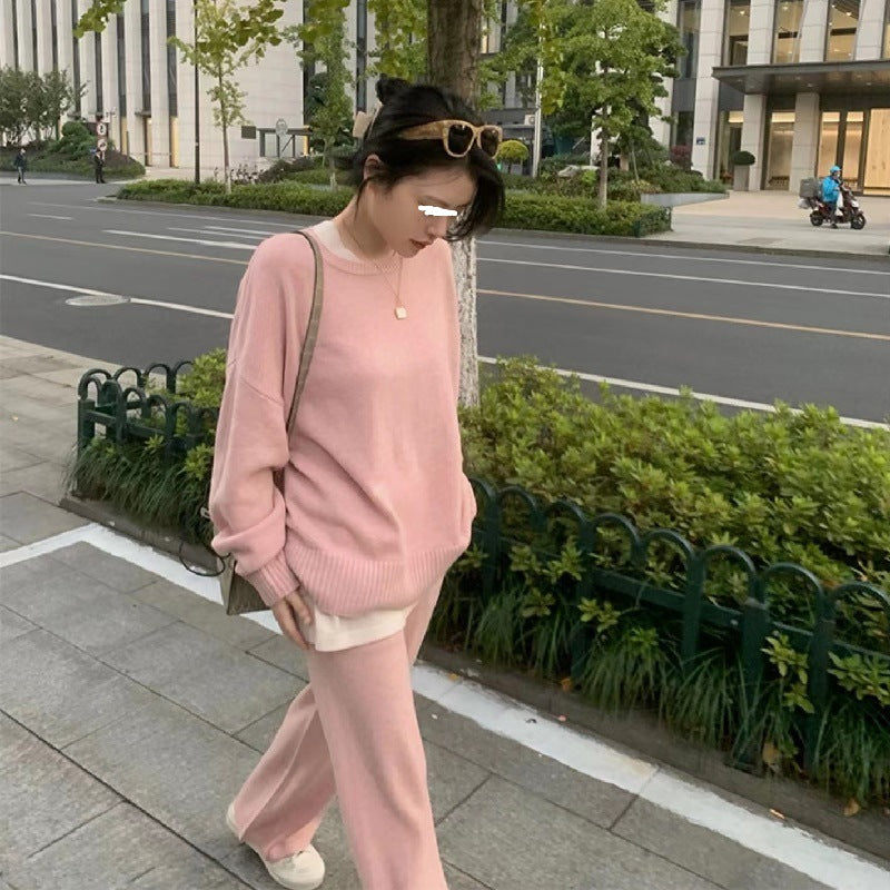 fall outfits women Hong Kong Style Suit Women's Retro Chic Fried Street Fashion Fake Two-Piece Top Knitted Wide-Leg Pants Sweater Two-Piece Set Autumn and Winter