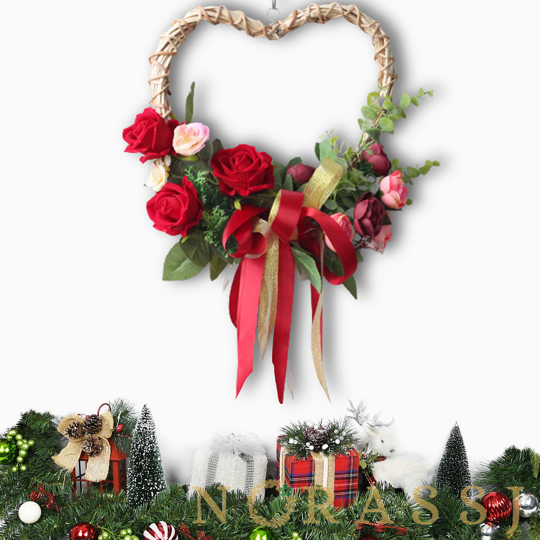 Heart-shaped Vine Roses Spring Door Wreath Home Decoration
