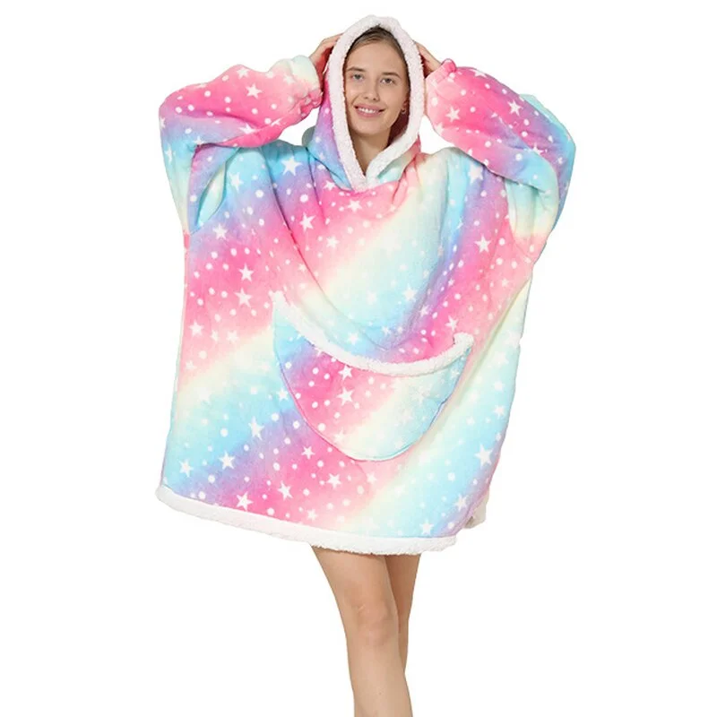 Wearable Blanket Hoodie Women Oversize Fannel TV Blanket With Sleeves Winter Sherpa Warm Animal Print Camping Blanket Sweatshirt