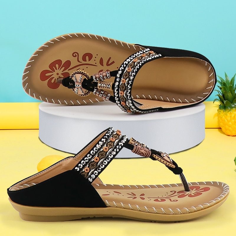 Summer Women's Sandals Resorts Print Soft Designer Slides Bohemian Female Flip Flops Walking Sandals Ladies Plus Size 41-43