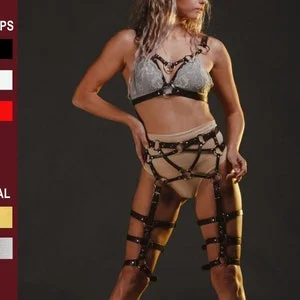 Sexy leather BDSM lingerie crotchless, CUSTOM SIZE faux leather lingerie  set, body harness erotic open crotch & open cup bra