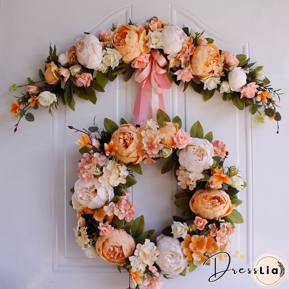 40cm Handmade White Peony Wreaths Simulation Flower Wreath Garlands for Wedding Door Decoration