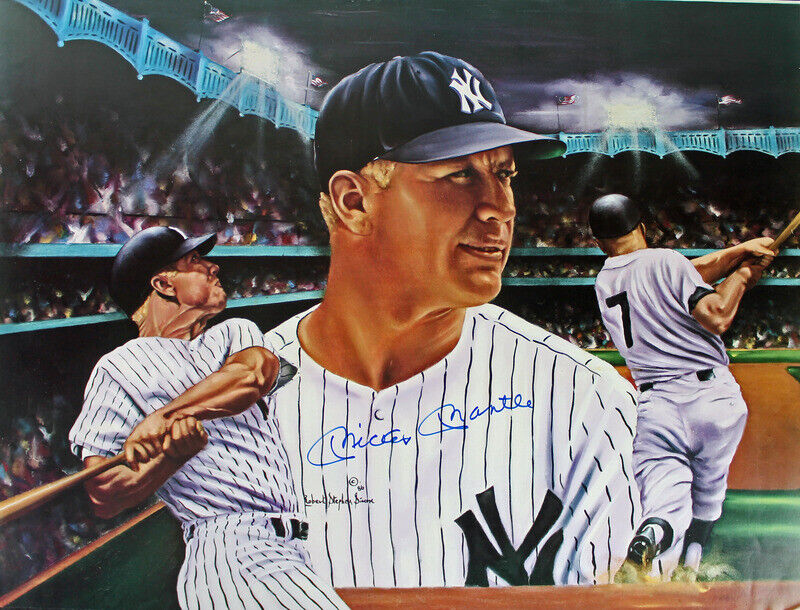 Yankees Mickey Mantle Authentic Signed 18x24 Mickey At Night Poster JSA #Y38384