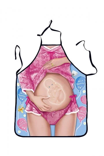 Adult Party Cooking Sexy Pregnant Woman Baby Print Halloween Apron Pink-elleschic