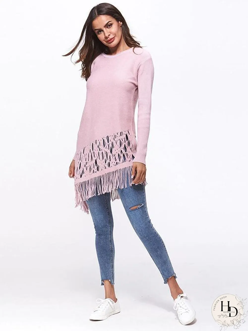 Tasseled Long Sleeves Knitting Sweater Tops