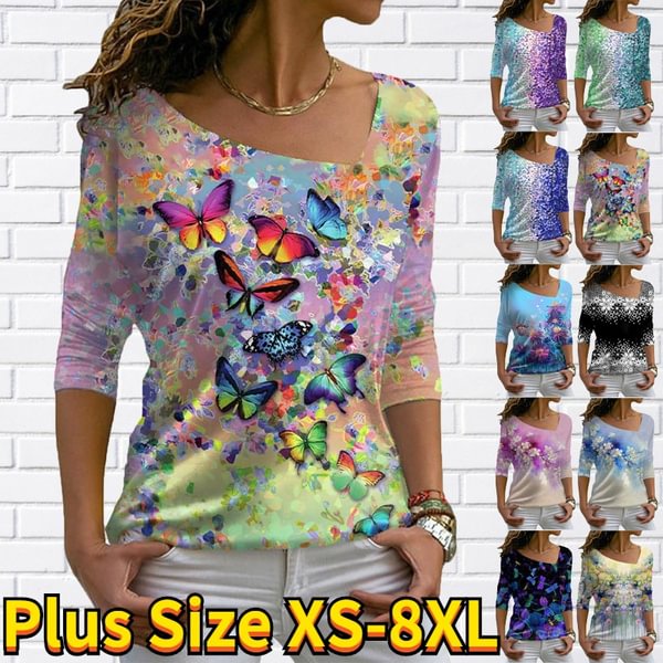 Autuan Winter Women Clothing Printed Dress Feather Women's Floral Butterfly Sequins Theme Abstract Painting T Shirt Graphic Long Sleeve Print V Neck Basic Printed Casual Sweatshirt Tops T-shirt Blouse Ladies Pullover Sweater Plus Size XS-8XL - Life is Beautiful for You - SheChoic