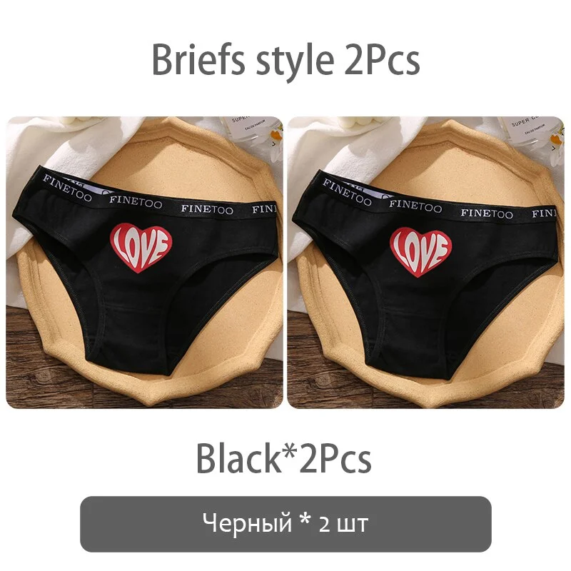 FINETOO Fashion Printing Panties Love Heart Cotton Underwear Women M-2XL Female Underpants Plus Size Girls Briefs Lingerie 2021