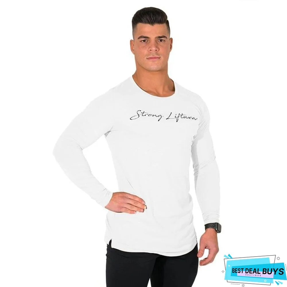 Men High-Elasticity Sporting T-Shirt Men Long Sleeve Fitness T-Shirt Men's Solid Gyms Bodybuilding T-Shirt Tee