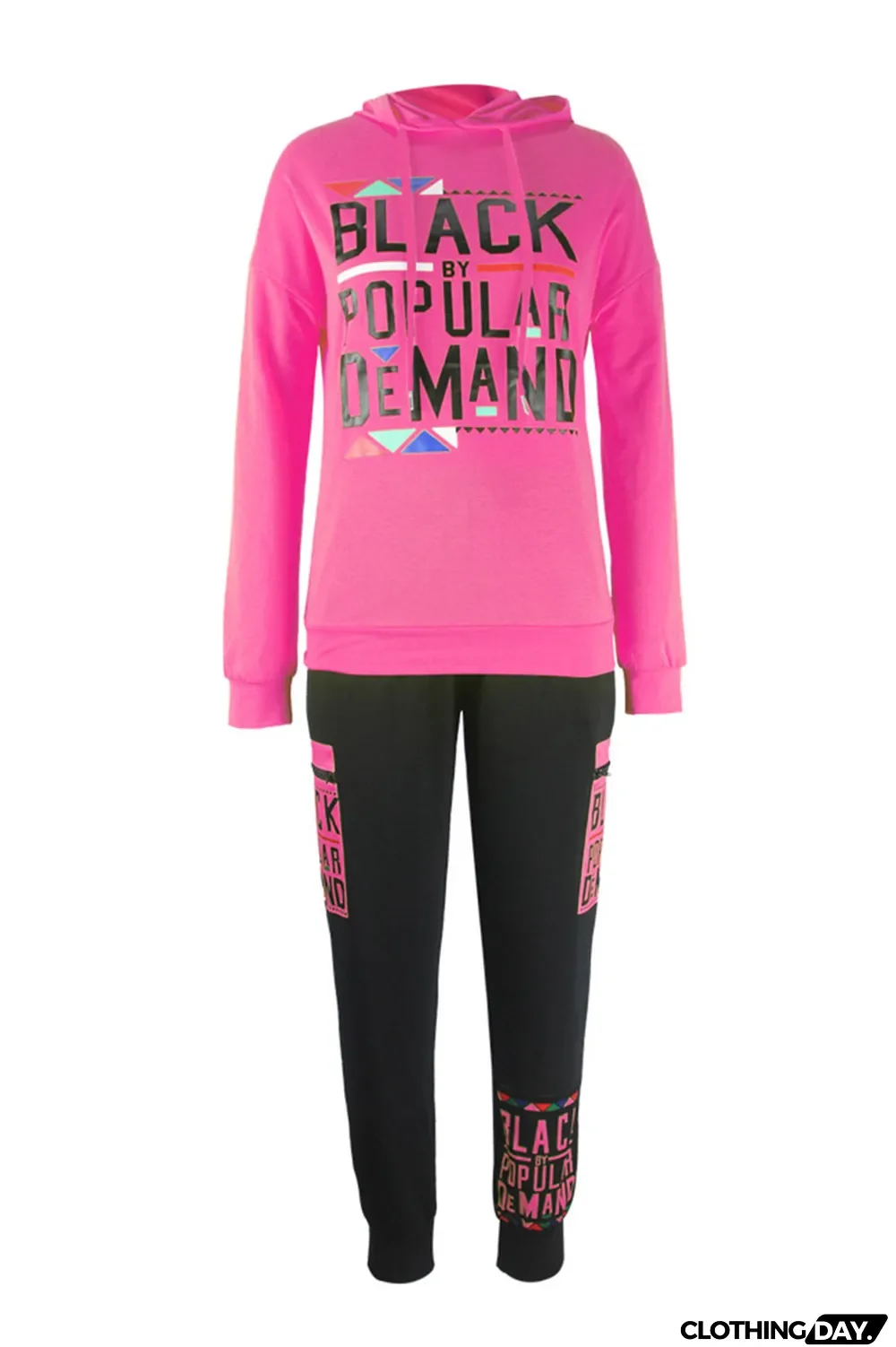 Rose Red Fashion Casual Letter Print Basic Hooded Collar Long Sleeve Two Pieces