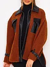 Stylish Leather Contrast Color Zipper Lambskin Warmth Fashion Jacket